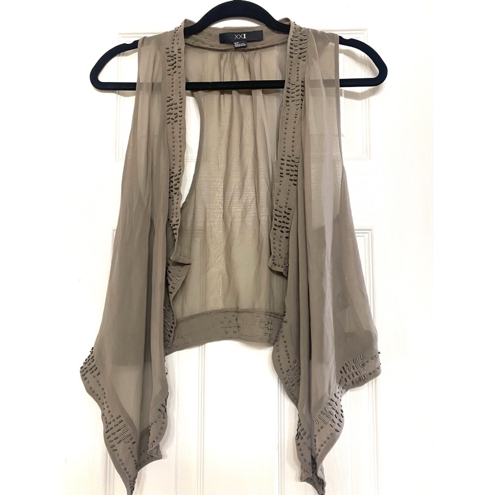 Sheer vest with embellished trim